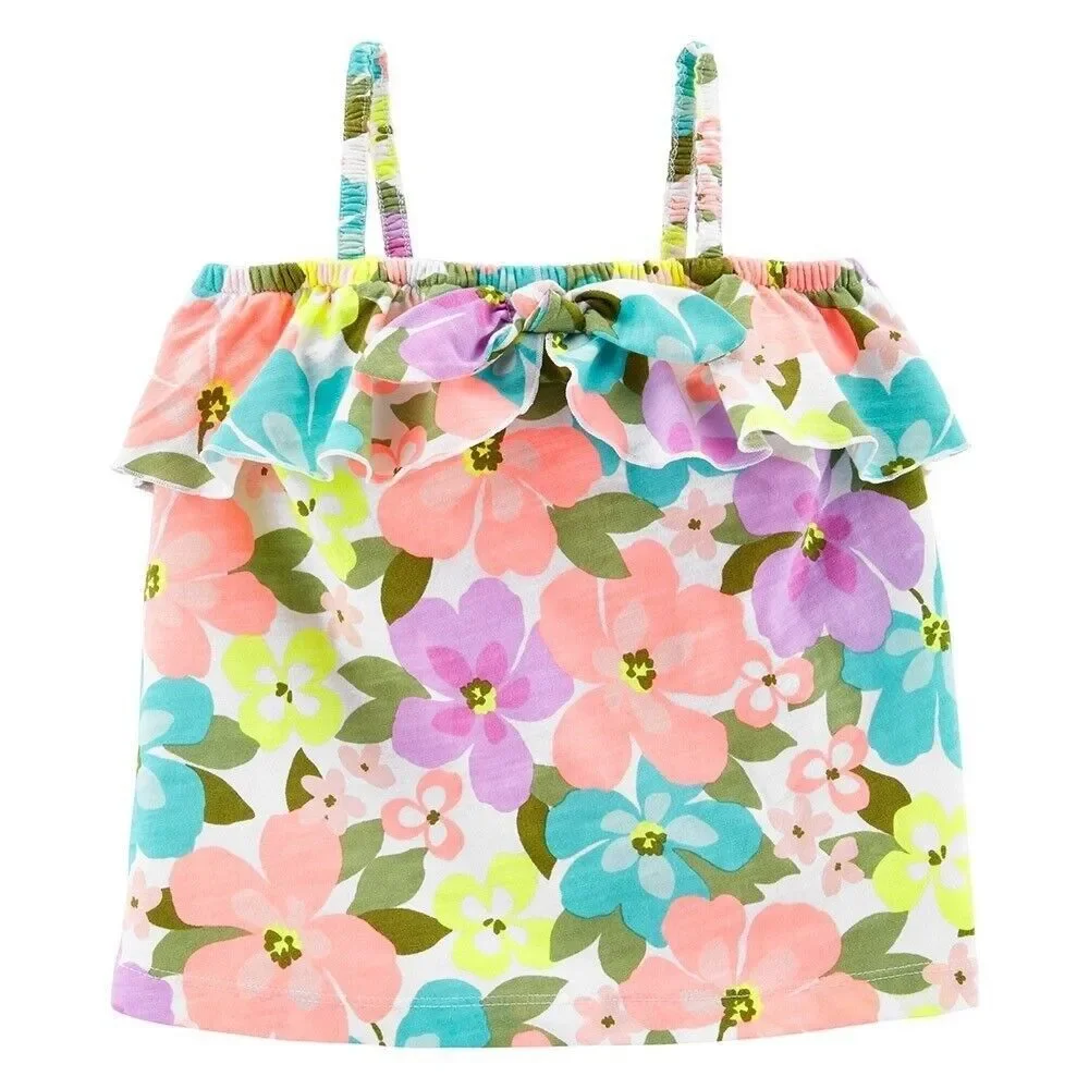 Toddler Baby Girl Bright Neon Hawaiian Floral Tank Top & Skort Outfit Set 24M
